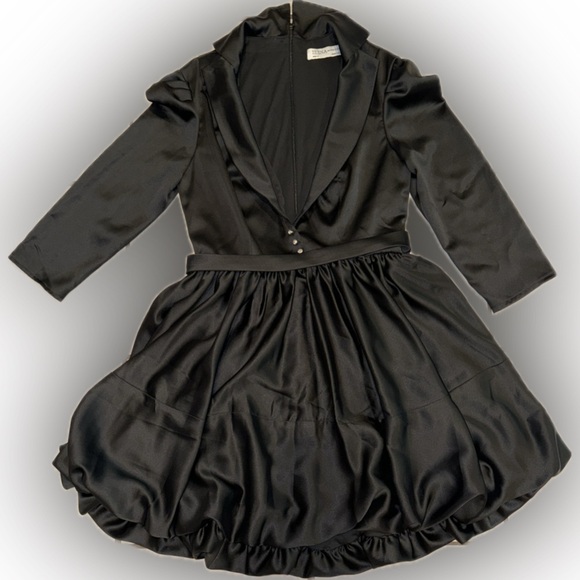 NWOT MAC DUGGAL 26913 BLACK SATIN A-LINE COLLAR BLAZER BELTED MINI DRESS 6 - Picture 3 of 5